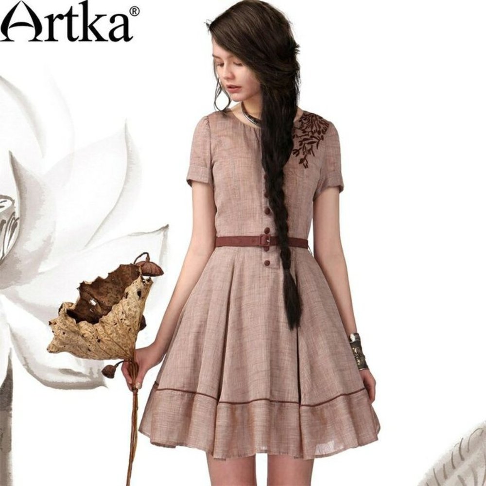 Artka -  Magnolia Autumn Embroidered Cotton Dress